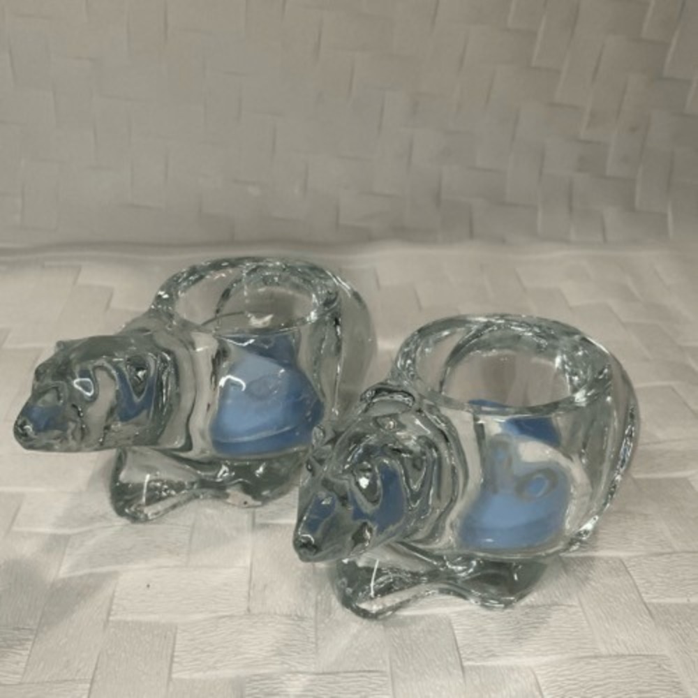 VTG Indiana Glass Two Polar Bears Votive Candle Holder TeaLight 4.5"x2.7" USA